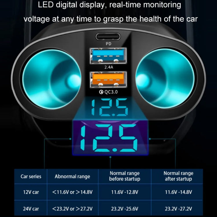 Dual USB Type-C Real-time Digital Display Cigarette Lighter Expansion Car Charger, Model: 3.1A Double A+C - Car Charger by PMC Jewellery | Online Shopping South Africa | PMC Jewellery | Buy Now Pay Later Mobicred