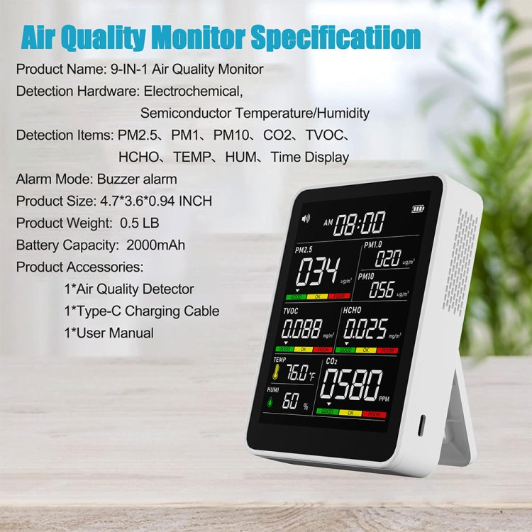 AK16 8-In-1 Portable Air Quality Tester Formaldehyde/Carbon Dioxide/Temperature/Humidity Detector - Air & Water Quality Tester by PMC Jewellery | Online Shopping South Africa | PMC Jewellery | Buy Now Pay Later Mobicred