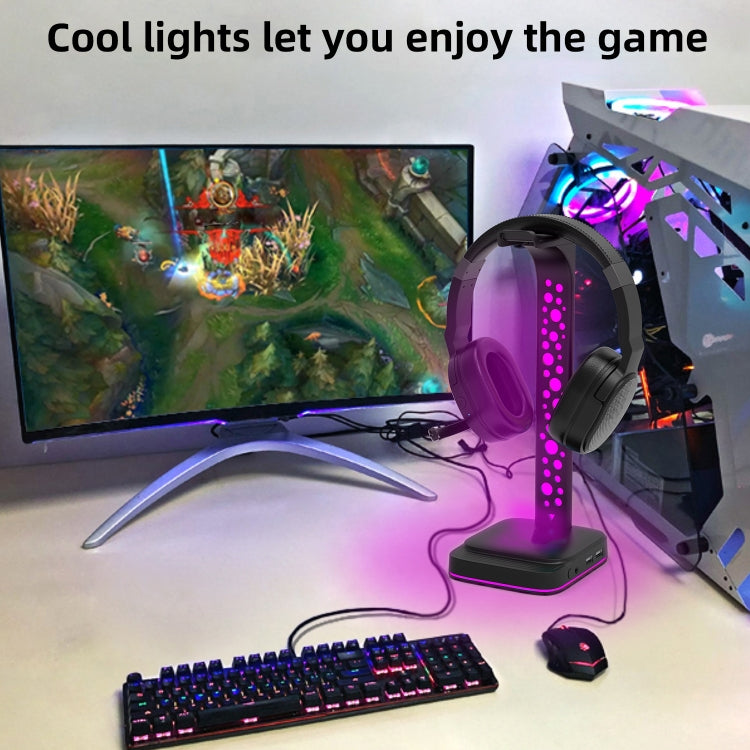 3.5mm Audio RGB Illuminated Headset Holder Dual USB Gaming Headset Display Rack(With Headphone Jack Black) - Headset Stand by PMC Jewellery | Online Shopping South Africa | PMC Jewellery | Buy Now Pay Later Mobicred