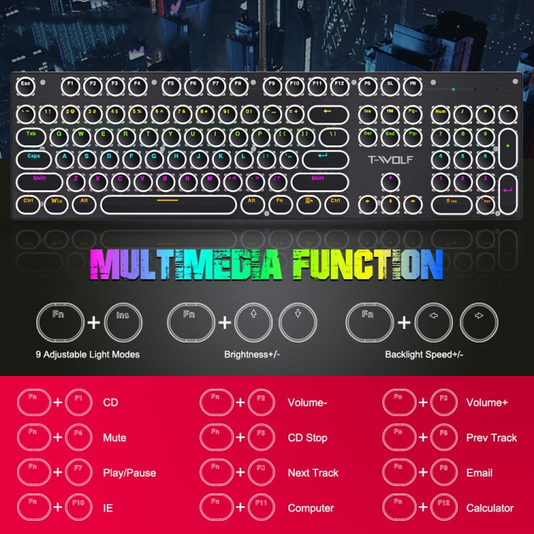 T-WOLF T75 104 Keys Adjustable RGB Light Computer Game Wired Mechanical Keyboard(White) - Wired Keyboard by T-WOLF | Online Shopping South Africa | PMC Jewellery | Buy Now Pay Later Mobicred