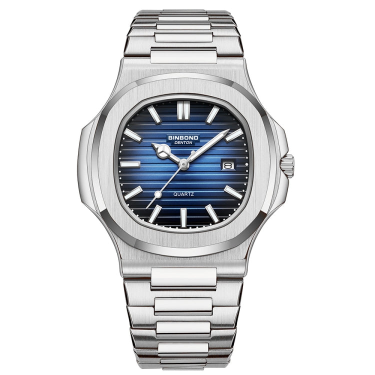 BINBOND B1885 30m Waterproof Retro Luminous Square Men Quartz Watch, Color: White Steel-Blue - Metal Strap Watches by BINBOND | Online Shopping South Africa | PMC Jewellery | Buy Now Pay Later Mobicred