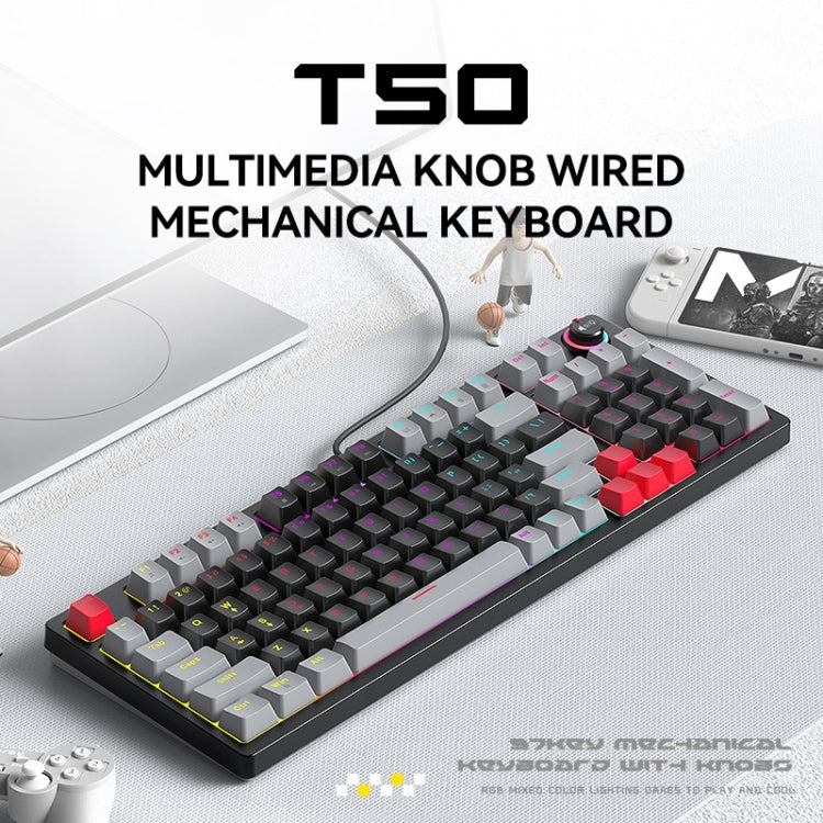 T-WOLF T50 97-keys RGB Luminous Color-Matching Game Mechanical Keyboard with Knob, Color: White A - Wired Keyboard by T-WOLF | Online Shopping South Africa | PMC Jewellery | Buy Now Pay Later Mobicred