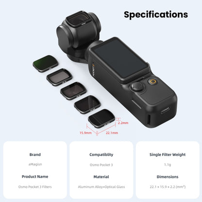 For DJI Osmo Pocket 3 aMagisn HD Double Sided Coated Filters Sports Camera Protective Goggles, Style: ND16+ND64+ND256 + CPL - Lens Accessories by aMagisn | Online Shopping South Africa | PMC Jewellery | Buy Now Pay Later Mobicred