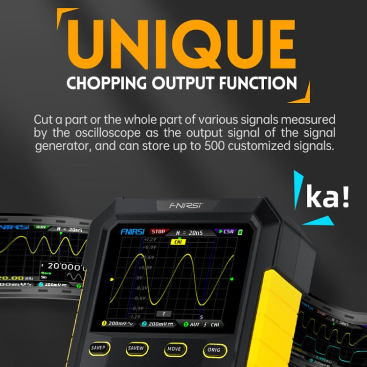 FNIRSI 2 In 1 Small Handheld Fluorescence Digital Dual-Channel Oscilloscope, US Plug(Yellow) - Other Tester Tool by FNIRSI | Online Shopping South Africa | PMC Jewellery | Buy Now Pay Later Mobicred