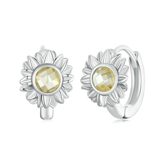 S925 Sterling Silver Women Sunflower Earrings Jewelry(BSE966) - Stud Earrings & Earrings by PMC Jewellery | Online Shopping South Africa | PMC Jewellery