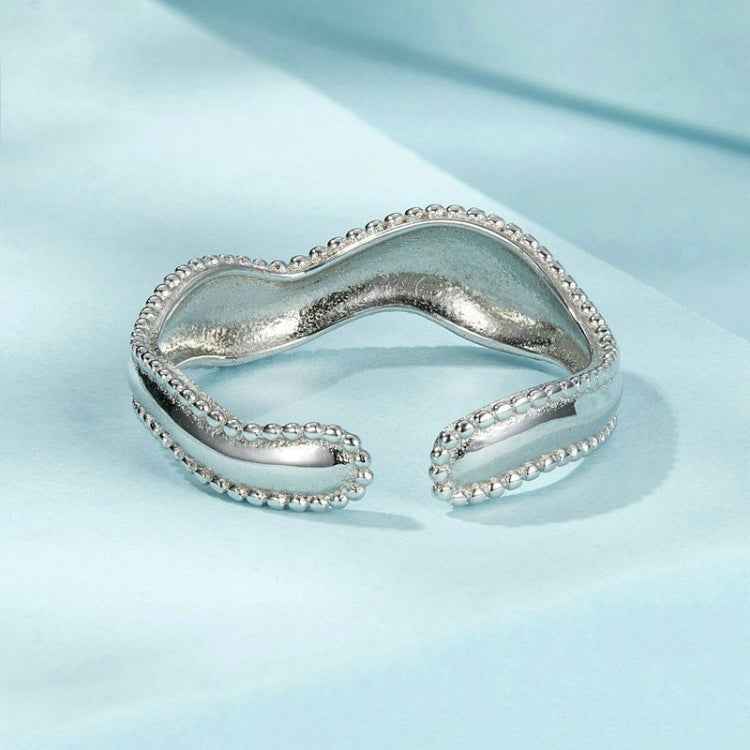 S925 Sterling Silver Electroplated Wave Opening Adjustable Ring(SCR1002-E) - Rings by PMC Jewellery | Online Shopping South Africa | PMC Jewellery