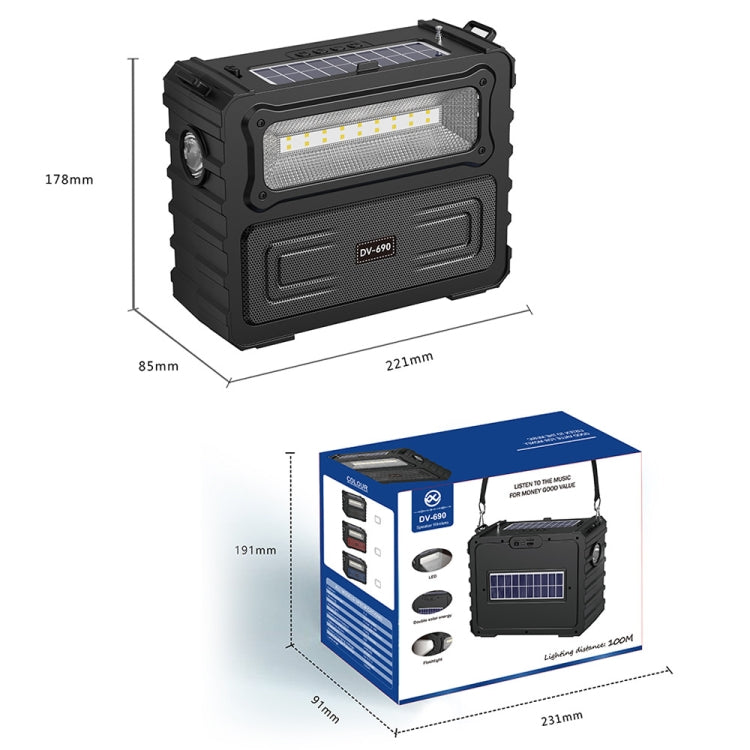 DV-690 Dual LED Light Solar Wireless Bluetooth Speaker Outdoor Camping FM Radio(Black) - Radio Player by PMC Jewellery | Online Shopping South Africa | PMC Jewellery | Buy Now Pay Later Mobicred