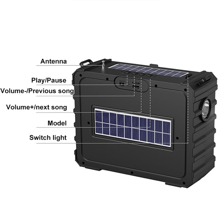 DV-690 Dual LED Light Solar Wireless Bluetooth Speaker Outdoor Camping FM Radio(Black) - Radio Player by PMC Jewellery | Online Shopping South Africa | PMC Jewellery | Buy Now Pay Later Mobicred