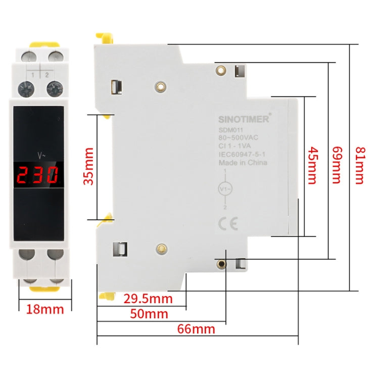 SINOTIMER SDM011 Modular Din Rail Type AC Single-Phase Digital Voltmeter Electronic Instrumentation - Current & Voltage Tester by SINOTIMER | Online Shopping South Africa | PMC TechLife | Buy Now Pay Later Mobicred