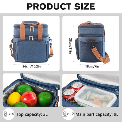 Double Layer Insulated Lunch Bag Large Capacity Food Cooler Bag with Shoulder Strap(Grey) - Lunch Bags by PMC Jewellery | Online Shopping South Africa | PMC Jewellery