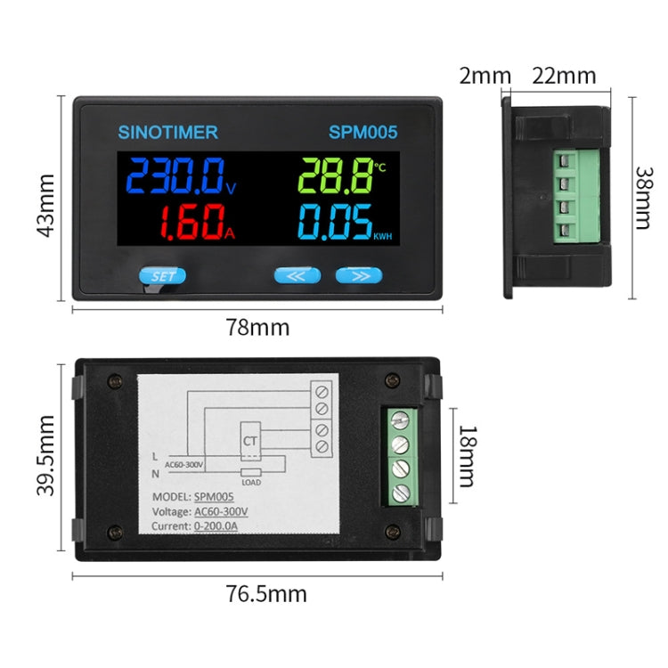 SINOTIMER SPM005 AC Digital Display Voltage Current Power Electricity Multifunctional Monitoring Meter, Specification: 100A - Current & Voltage Tester by SINOTIMER | Online Shopping South Africa | PMC Jewellery | Buy Now Pay Later Mobicred