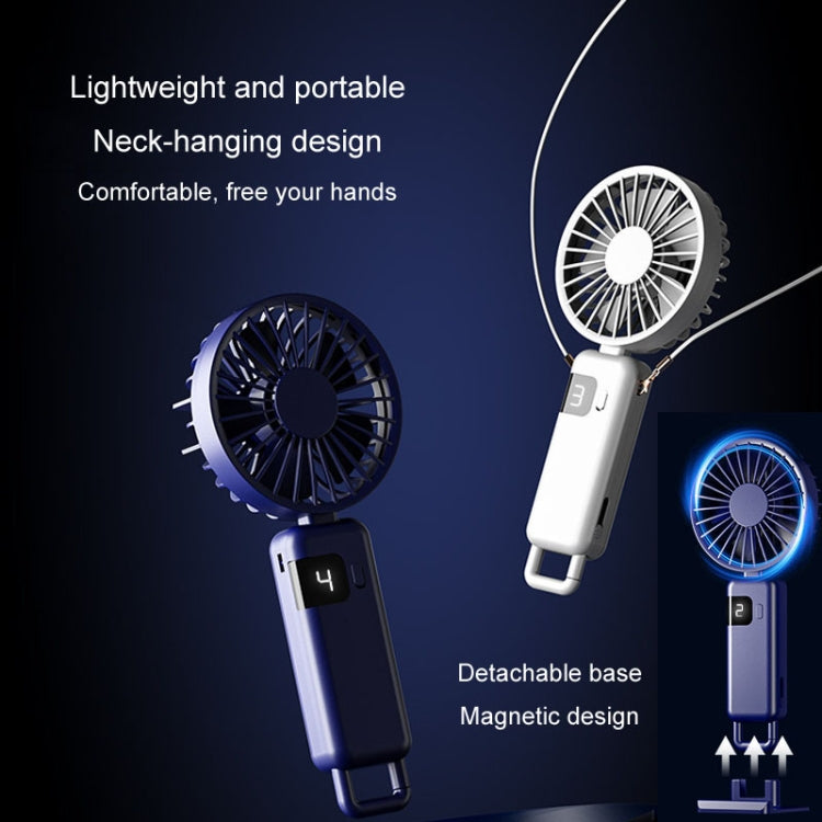 Portable Digital Display Hanging Neck Mute Small Fan USB Charging Handheld Foldable Fan(White) - free shipping - PMC TechLife - Order now!