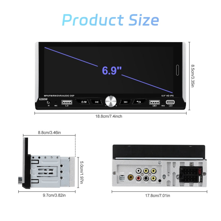Single Spindle 6.9 inch MP5 With Knob Player Carplay Function Car MP4 Backup Camera, Specification: Standard+AHD Camera - free shipping - PMC TechLife - Order now!