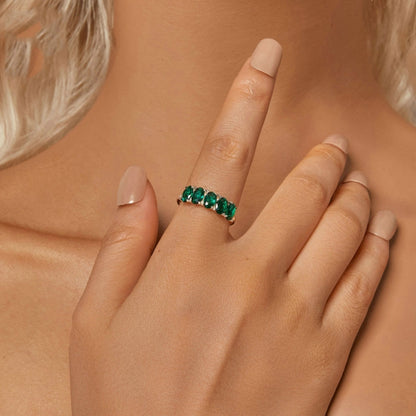 S925 Sterling Silver Luxury Alphabet Green Zirconia Women Ring, Size: No.8(BSR522) - Rings by PMC Jewellery | Online Shopping South Africa | PMC Jewellery