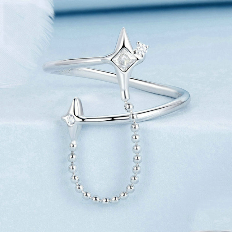 S925 Platinum-plated Sterling Silver Star Tassel Open Adjustable Ring(BSR519-E) - Rings by PMC Jewellery | Online Shopping South Africa | PMC Jewellery