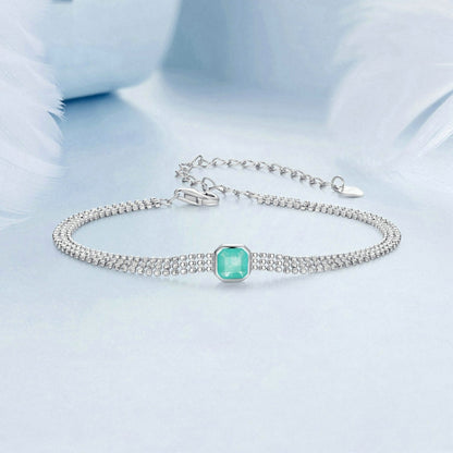 S925 Sterling Silver Ice Flower Transparent Blue-green Zircon Bracelet(BSB157) - Bracelets by PMC Jewellery | Online Shopping South Africa | PMC Jewellery