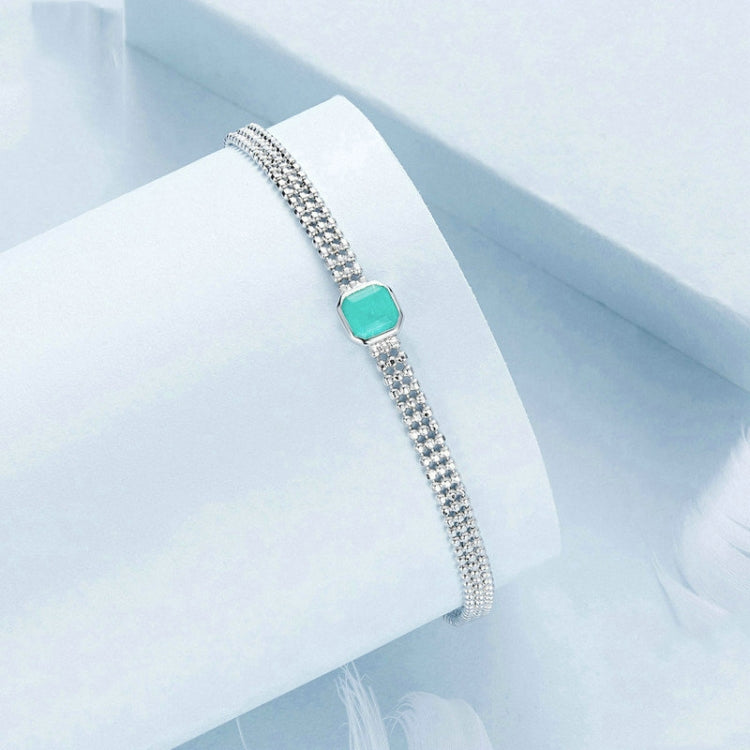 S925 Sterling Silver Ice Flower Transparent Blue-green Zircon Bracelet(BSB157) - Bracelets by PMC Jewellery | Online Shopping South Africa | PMC Jewellery