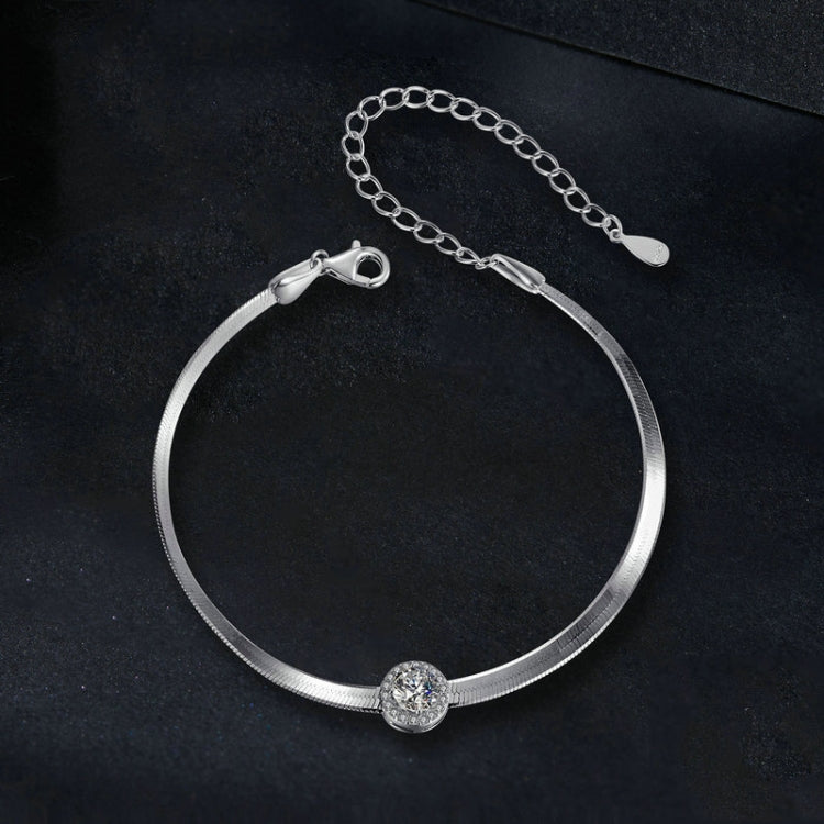 S925 Sterling Silver Platinum Plated Snake Bone Moissanite Bracelet(MSB011) - Bracelets by PMC Jewellery | Online Shopping South Africa | PMC Jewellery