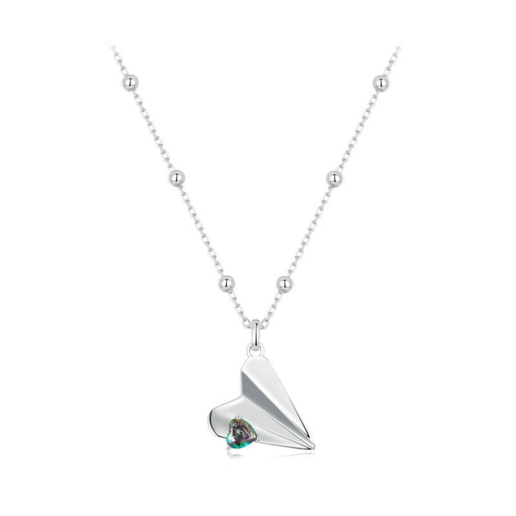 S925 Sterling Silver Paper Airplane Necklace Valentine Day Platinum-plated Jewelry(SCN516) - Necklaces & Pendants by PMC Jewellery | Online Shopping South Africa | PMC Jewellery