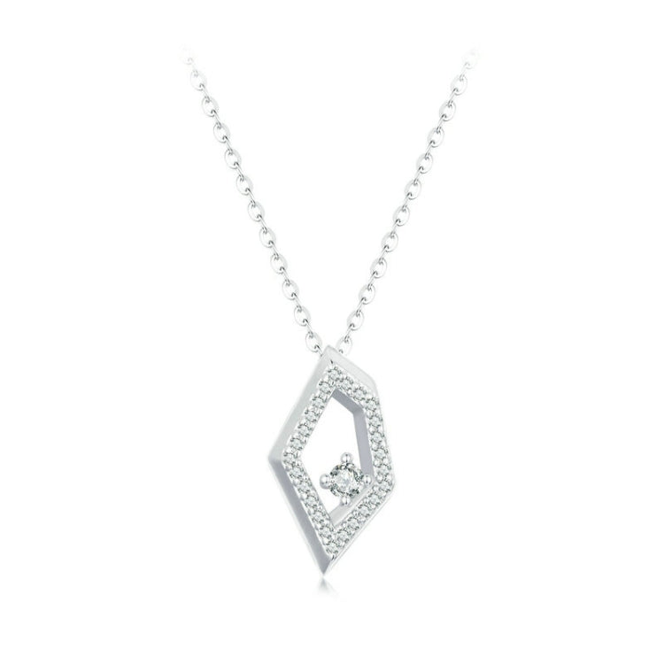 S925 Sterling Silver Platinum Plated Square Geometric Sparkling Necklace(SCN517) - Necklaces & Pendants by PMC Jewellery | Online Shopping South Africa | PMC Jewellery