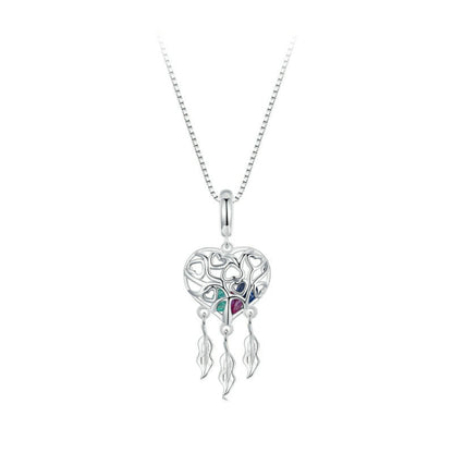 S925 Sterling Silver Platinum-plated Love Tree Of Life Dream Catcher Necklace(SCN519) - Necklaces & Pendants by PMC Jewellery | Online Shopping South Africa | PMC Jewellery