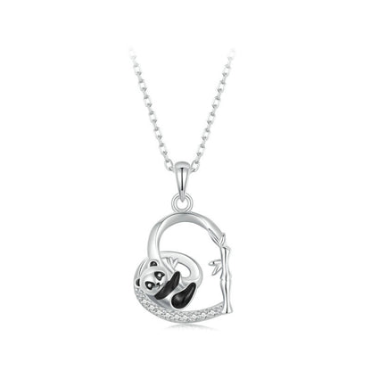 S925 Sterling Silver Platinum Plated Love Panda Necklace(SCN515) - Necklaces & Pendants by PMC Jewellery | Online Shopping South Africa | PMC Jewellery