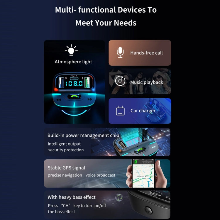 Car Bluetooth MP3 Player Ambient Light Charger(Black) - Bluetooth Car Kits by PMC TechLife | Online Shopping South Africa | PMC TechLife | Buy Now Pay Later Mobicred