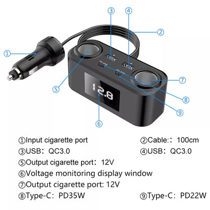 One To Four PD+QC Car Cigarette Lighter Multi-Port Mobile Phone Charger - Car Charger by PMC Jewellery | Online Shopping South Africa | PMC Jewellery | Buy Now Pay Later Mobicred