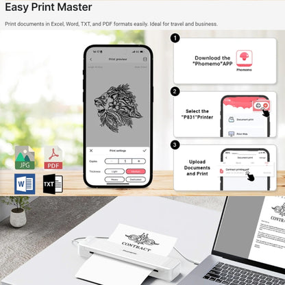 Phomemo P831 Bluetooth Portable Thermal Transfer Printer Support A4 / Letter / A5 / B5 Plain Paper Printing(Blue) - Printer by Phomemo | Online Shopping South Africa | PMC Jewellery | Buy Now Pay Later Mobicred