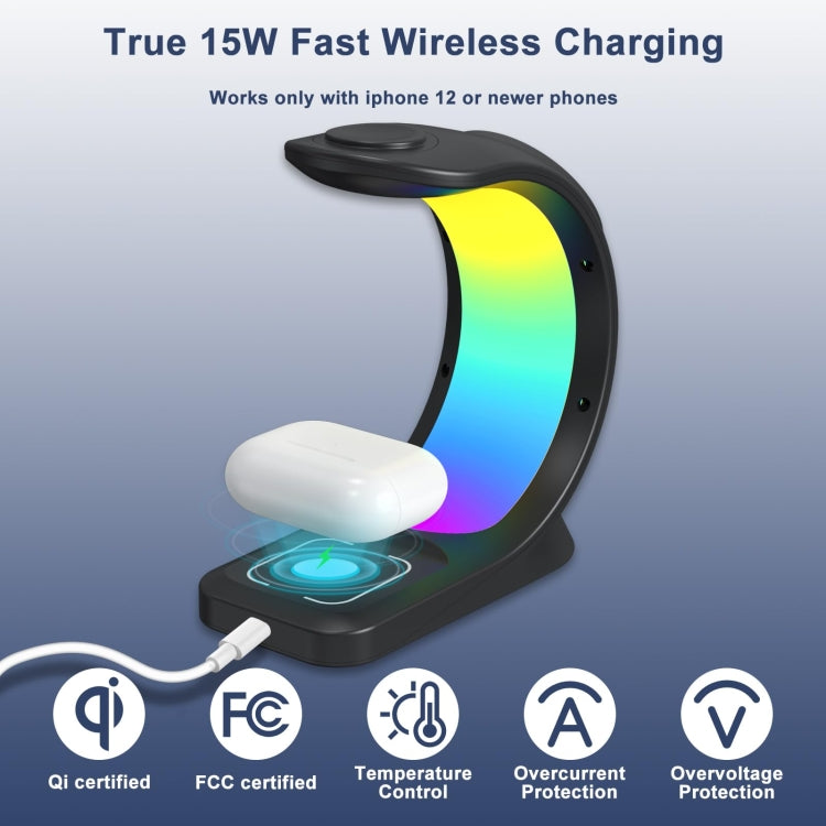 T17 3-in-1 RGB Atmosphere Light MagSafe Phone Watch Earphone Wireless Charger, Color: Black with  UK Plug - Wireless Charger by PMC Jewellery | Online Shopping South Africa | PMC Jewellery | Buy Now Pay Later Mobicred