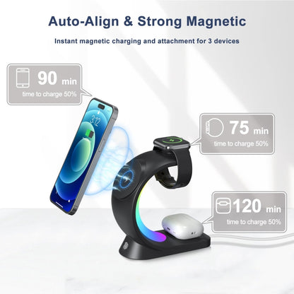 T17 3-in-1 RGB Atmosphere Light MagSafe Phone Watch Earphone Wireless Charger, Color: Black with  UK Plug - Wireless Charger by PMC Jewellery | Online Shopping South Africa | PMC Jewellery | Buy Now Pay Later Mobicred