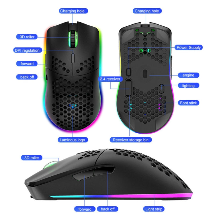 XUNSVFOX XYH80 Hollow Hole Rechargeable Wireless Gaming Mouse RGB Light Computer Office Mouse(Black) - Wireless Mice by XUNSVFOX | Online Shopping South Africa | PMC Jewellery | Buy Now Pay Later Mobicred