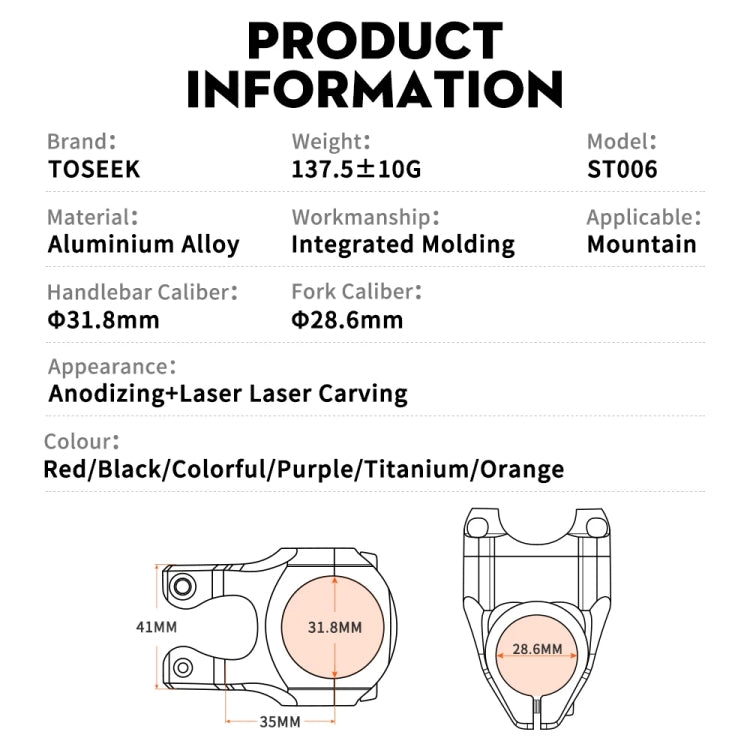 TOSEEK 35mm Aluminum Alloy Stem Bicycle Modification Accessories, Color: Red - Bicycle Grips by TOSEEK | Online Shopping South Africa | PMC TechLife | Buy Now Pay Later Mobicred