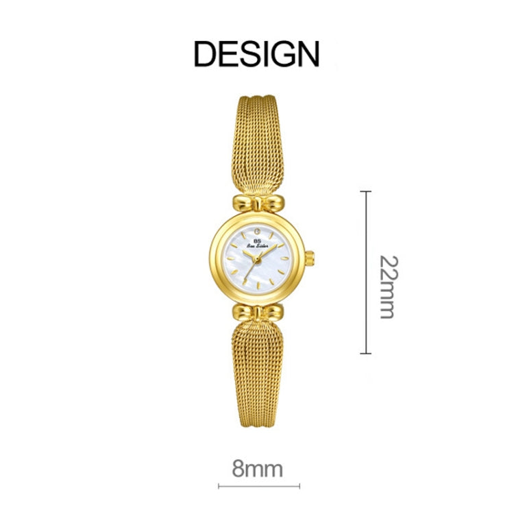 BS Bee Sister 22mm Retro Female Wrist Watch with Stainless Steel Mesh Butterfly Design Strap(Golden White) - Metal Strap Watches by BS Bee Sister | Online Shopping South Africa | PMC Jewellery | Buy Now Pay Later Mobicred