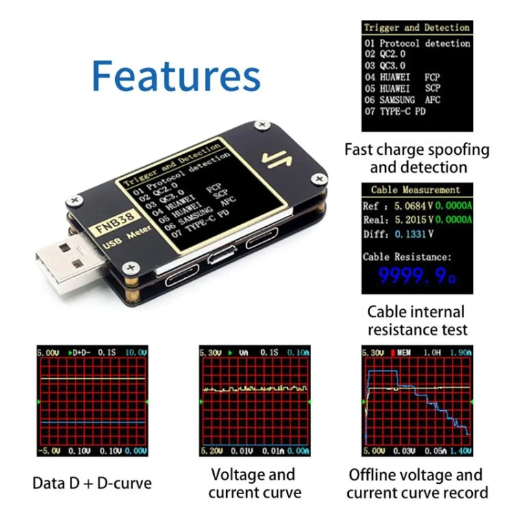 FNIRSI FNB38 USB Voltage And Current Meter Capacity Fast Charging Protocol Tester(Black) - Current & Voltage Tester by FNIRSI | Online Shopping South Africa | PMC TechLife | Buy Now Pay Later Mobicred