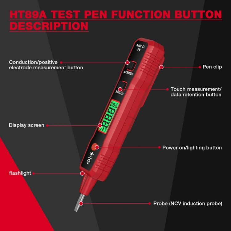 HABOTEST LCD Digital Display Sound Light Alarm High Sensitivity Test Pen(HT89A) - Current & Voltage Tester by HABOTEST | Online Shopping South Africa | PMC Jewellery | Buy Now Pay Later Mobicred