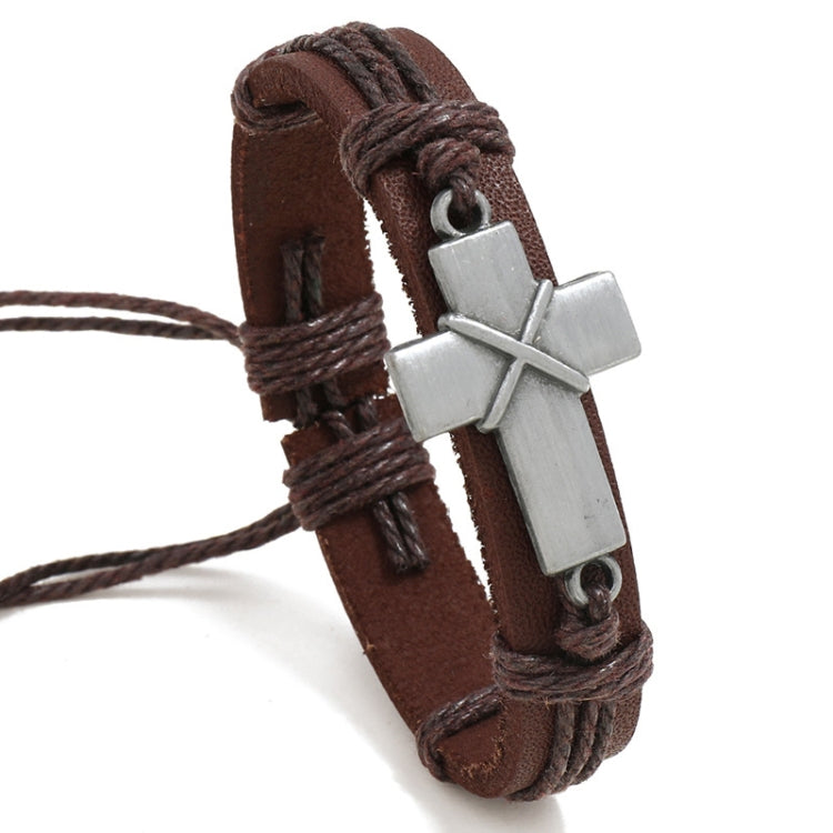 Personalized Vintage Braided Leather Bracelet Simple Pull-Out Adjustable Cross Bracelet - Bracelets by PMC Jewellery | Online Shopping South Africa | PMC Jewellery | Buy Now Pay Later Mobicred