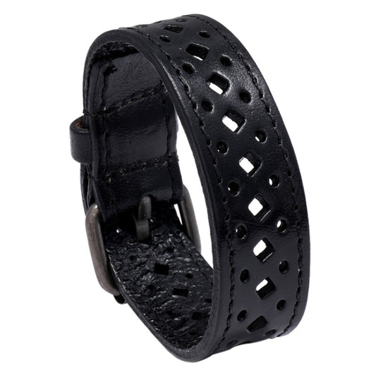 Vintage Hollowed Out Leather Bracelet Personalized Cycling Bracelet(Black) - Bracelets by PMC Jewellery | Online Shopping South Africa | PMC Jewellery | Buy Now Pay Later Mobicred