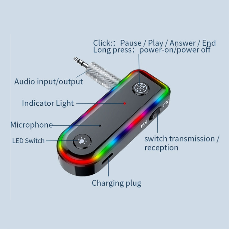 Q3 2-in-1 RGB Light Bluetooth Audio Receiver Launcher Car Audio Adapter - free shipping - PMC TechLife - Order now!