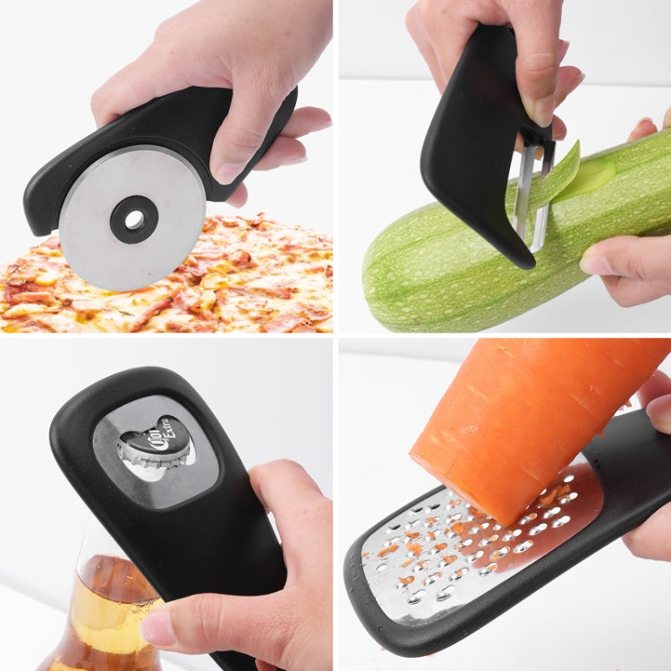 6 In 1 Stackable Kitchen Gadgets Melon Peeler Herb Chopper Garlic Grater Can Opener Pizza Cutter(Black) - Gadgets by PMC Jewellery | Online Shopping South Africa | PMC Jewellery | Buy Now Pay Later Mobicred