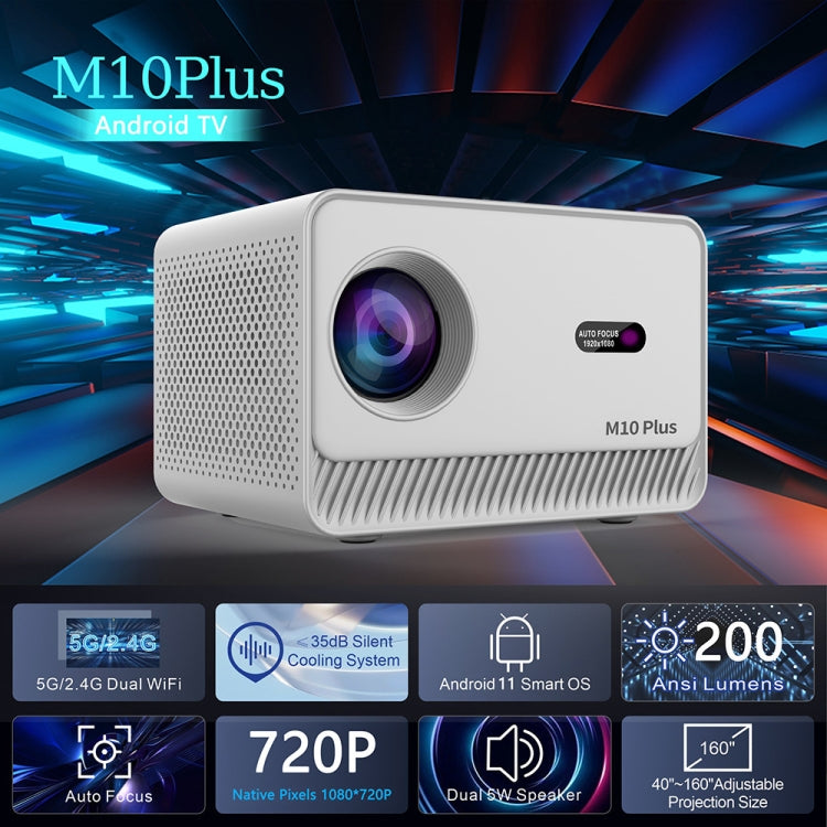 M10 Plus 1280x720P Projector 2.4G / 5G WIFI Bluetooth 5.2 Android 11 System Home Cinema US Plug - Mini Projector by PMC Jewellery | Online Shopping South Africa | PMC Jewellery | Buy Now Pay Later Mobicred