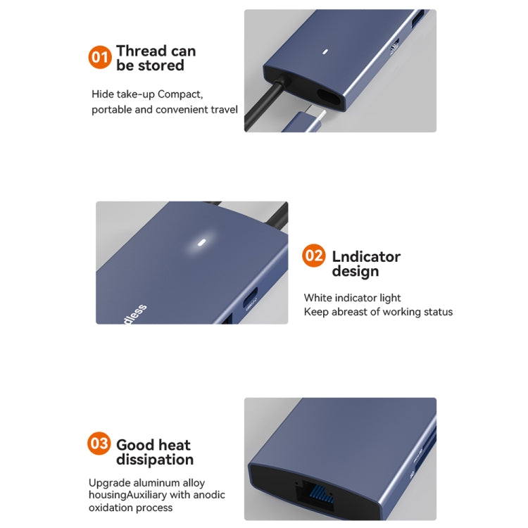 Blueendless 4K60Hz + Gigabit LAN + Data Type-C Docking Station, Spec: 9-in-1 Reading Card Blue - free shipping - PMC Jewellery - Order now!