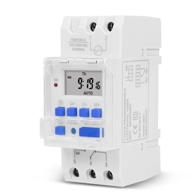 SINOTIMER TM919AK 85-265V AC 16A Din Rail Mount Digital Timer Switch Microcomputer Weekly Programmable Time Relay Control - Switch by SINOTIMER | Online Shopping South Africa | PMC Jewellery | Buy Now Pay Later Mobicred