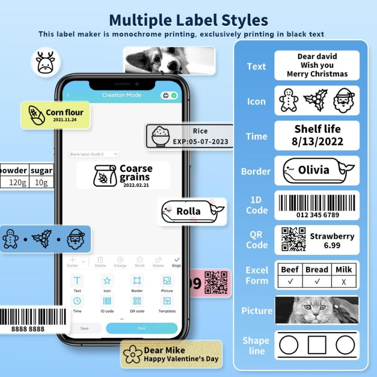 Phomemo D30 Thermal Label Printer Portable Bluetooth Mini Label Maker Machine With 3 Rolls Paper White - Printer by Phomemo | Online Shopping South Africa | PMC Jewellery | Buy Now Pay Later Mobicred