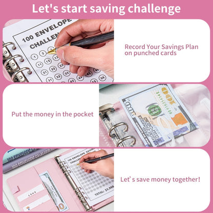 A5 100 Day Savings Challenge Envelope Budget Planner Binder Notebook Handbook, Color: Pattern Pink - Notebooks by PMC Jewellery | Online Shopping South Africa | PMC Jewellery | Buy Now Pay Later Mobicred