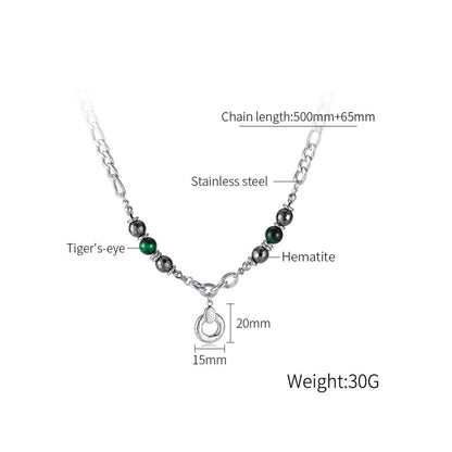 OPK GX2413 Personalized Hip Hop Geometric Pendant Stainless Steel Chain Spliced Tiger Eye Stone Necklace - Necklaces & Pendants by OPK | Online Shopping South Africa | PMC Jewellery | Buy Now Pay Later Mobicred