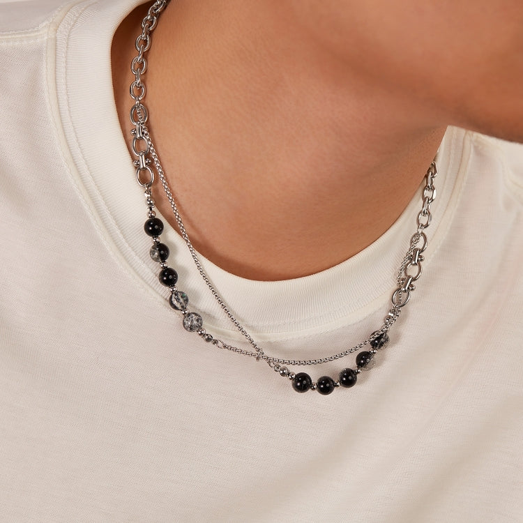 OPK GX2416 Stainless Steel Double Chain Glass Beads Necklace - Necklaces & Pendants by OPK | Online Shopping South Africa | PMC Jewellery | Buy Now Pay Later Mobicred