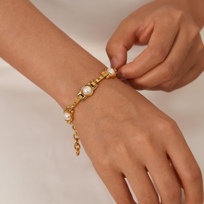 OPK GS1571 Simple Retro Pearl Chain Stainless Steel Gold Plated Bracelet(Gold) - Bracelets by OPK | Online Shopping South Africa | PMC Jewellery | Buy Now Pay Later Mobicred