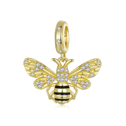 S925 Sterling Silver Gold-Plated Bee DIY Bracelet Pendant(BSC1035) - Jewelry Accessories by PMC Jewellery | Online Shopping South Africa | PMC Jewellery | Buy Now Pay Later Mobicred