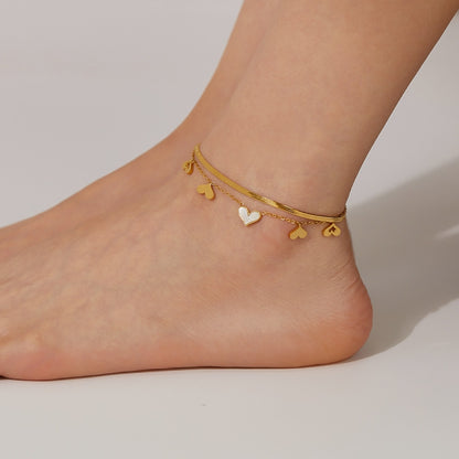 OPK GZ193 Stainless Steel Double Layers Heart Anklet(Gold) - Anklets by OPK | Online Shopping South Africa | PMC Jewellery | Buy Now Pay Later Mobicred